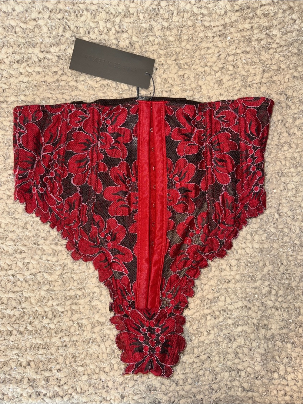 Savage X Fenty Red Floral Lace Corset High Waisted Thong- Women Intimates